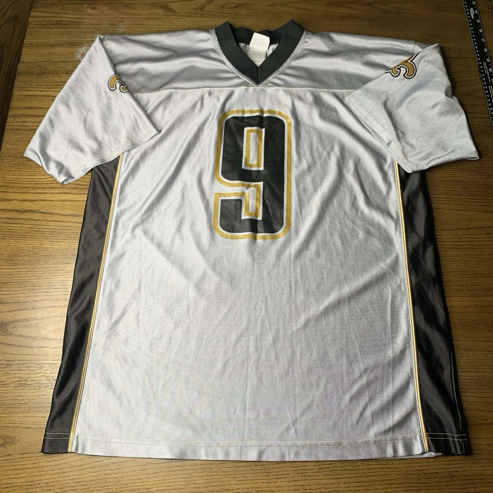 Drew Brees #9 Jersey Men's Sz XL NFL TEAM APPAREL Silver/Black/Gold New Orleans